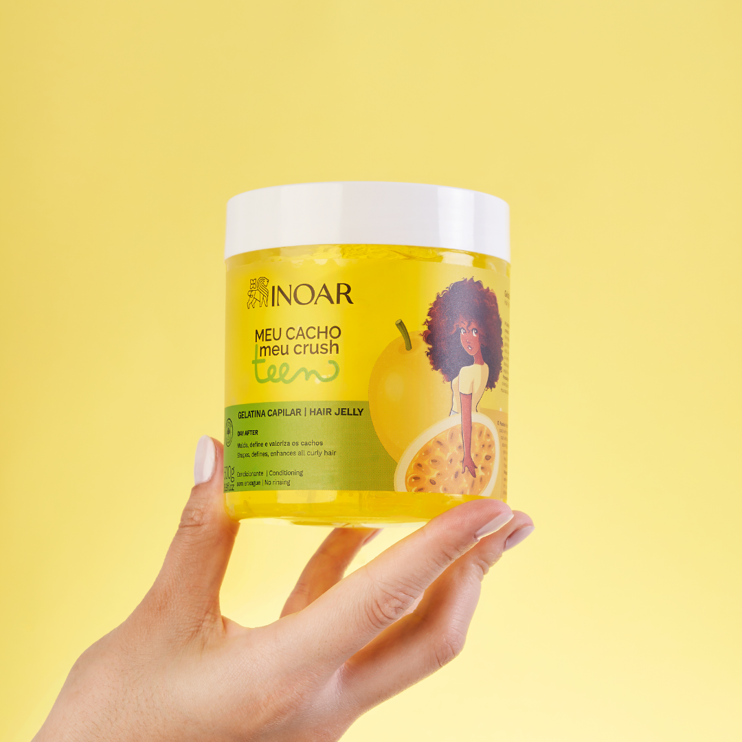 INOAR Meu Cacho Meu Crush Teen Passion Fruit Hair Jelly - plaukų formavimo želė garbanotiems plaukams pasiflorų kvapo 500 g