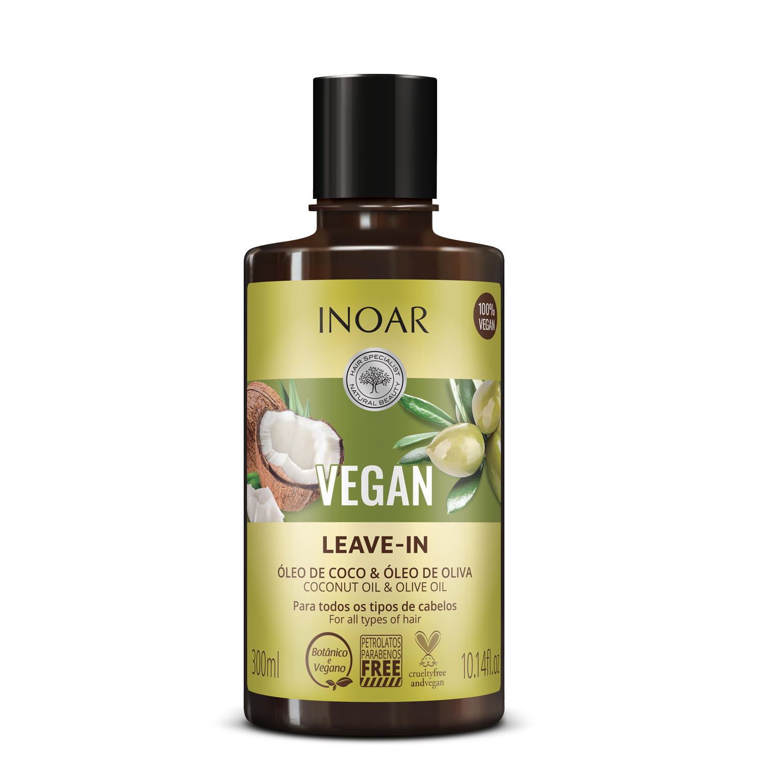 INOAR Vegan Leave-in - nenuplaunamas kondicionierius su kokoso ir alyvuogių aliejais 300 ml