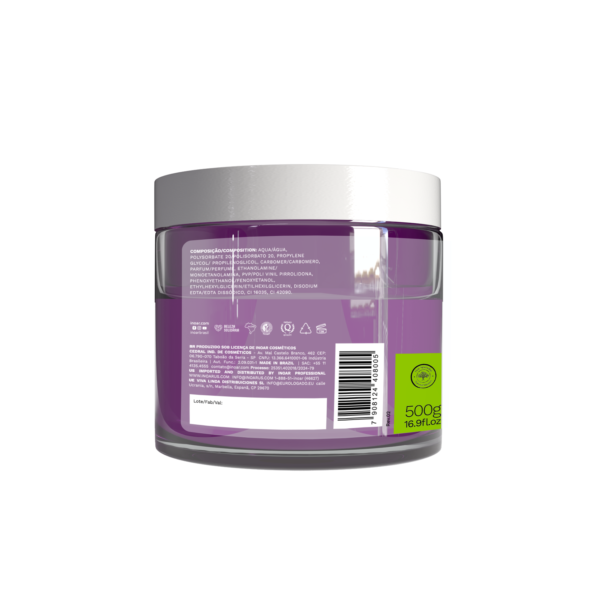 INOAR Meu Cacho Meu Crush Teen Grape Hair Jelly - plaukų formavimo želė garbanotiems plaukams vynuogių kvapo 500 g