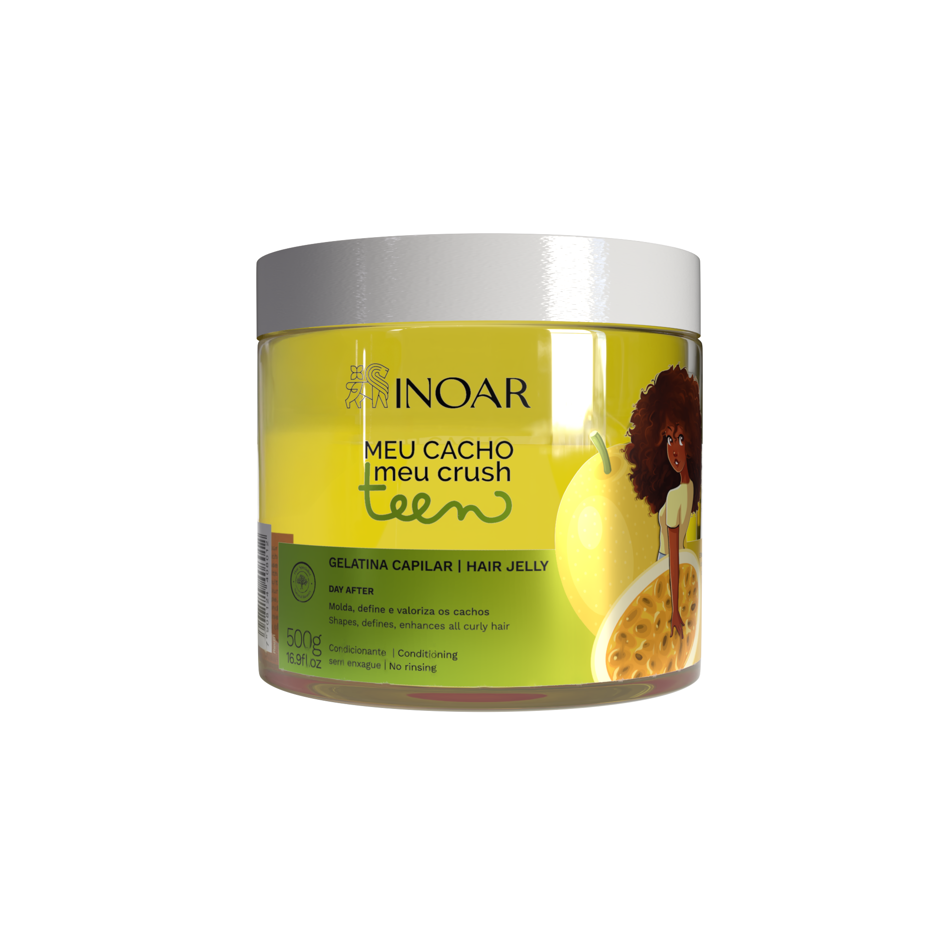 INOAR Meu Cacho Meu Crush Teen Passion Fruit Hair Jelly - plaukų formavimo želė garbanotiems plaukams pasiflorų kvapo 500 g