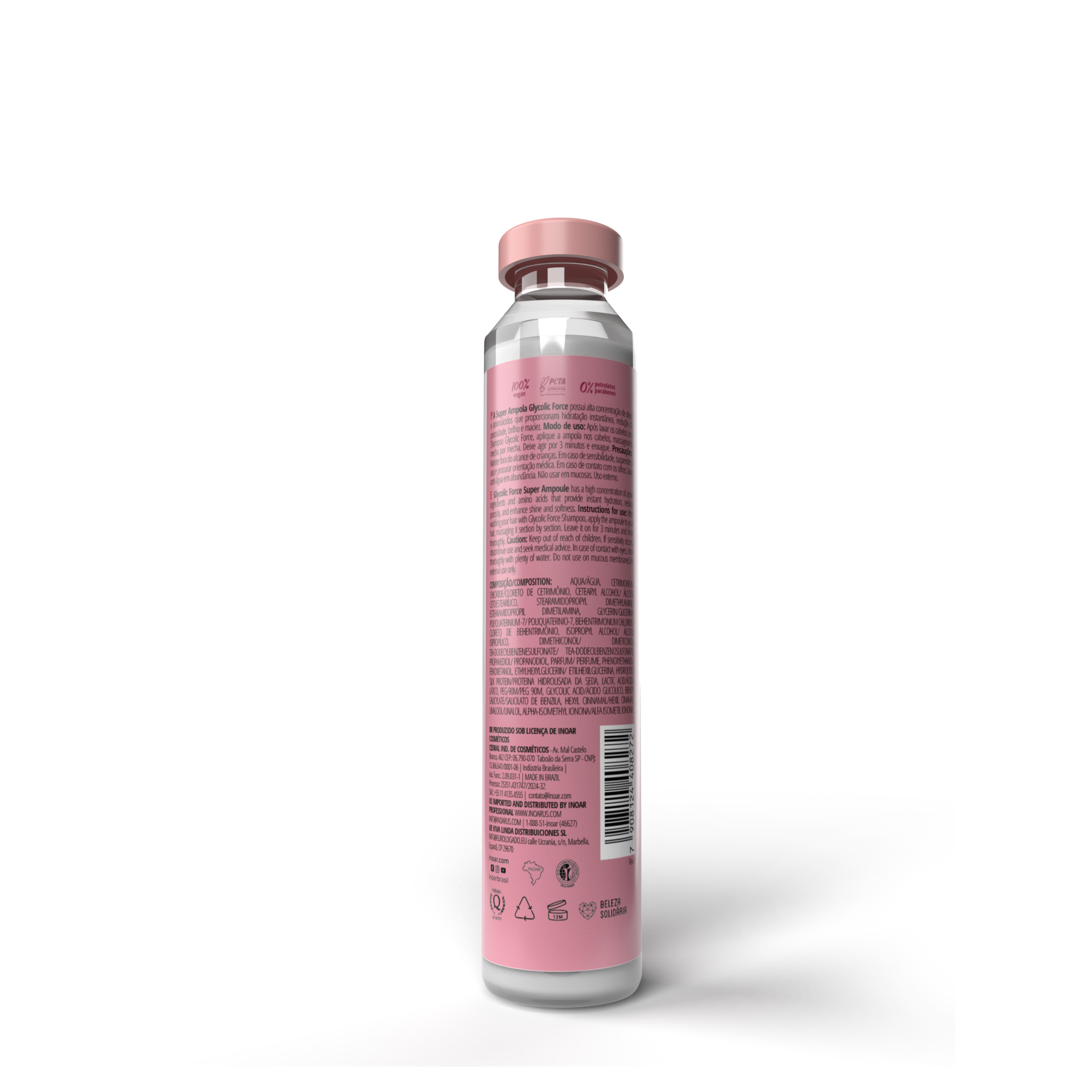 INOAR Glycolic Force Ampola - plaukų ampulė porėtam plaukui