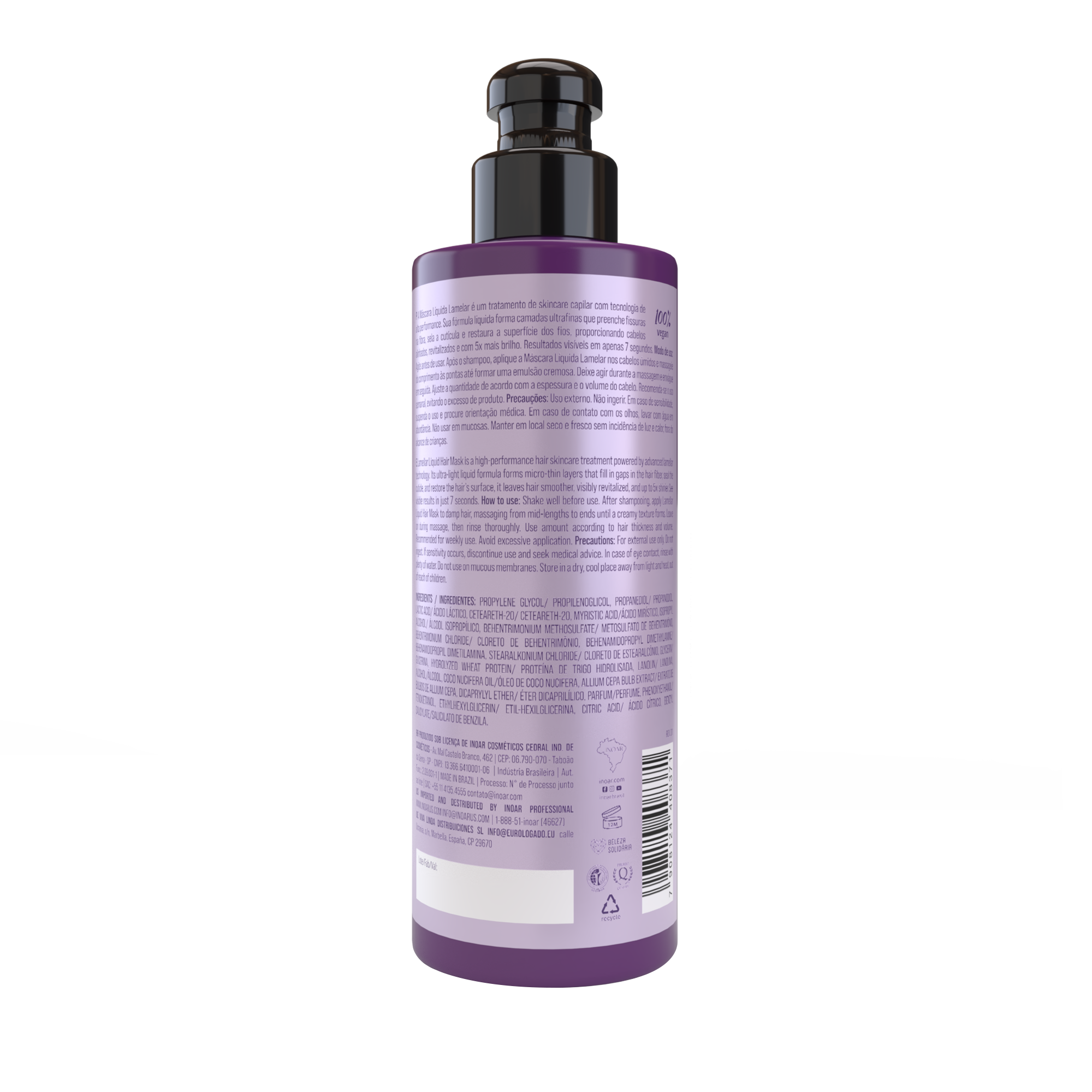 INOAR Lamellar Liquid Mask- skysta lamelinė kaukė plaukams 200 ml