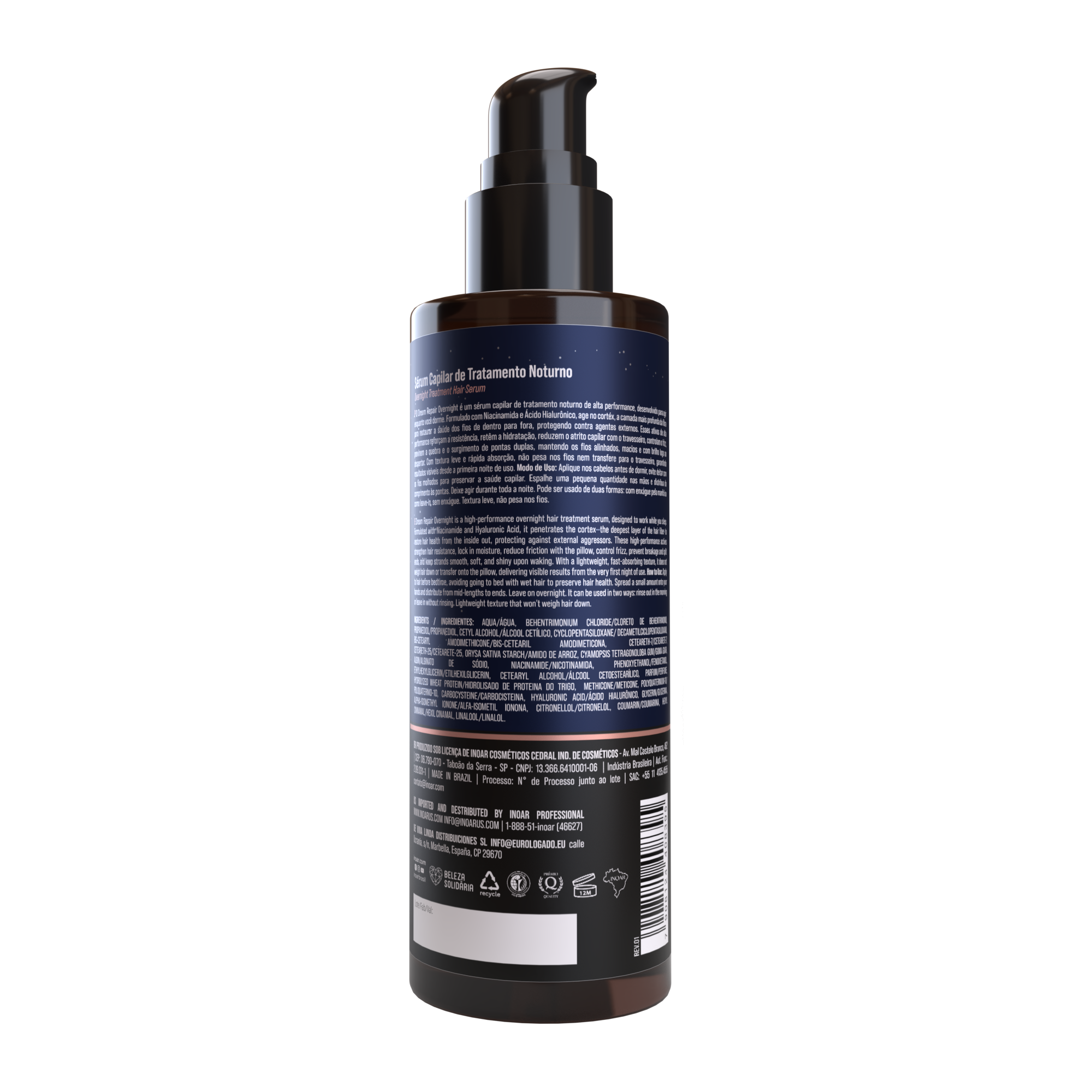 INOAR Overnight Dream Repair Serum - atkuriamasis naktinis serumas plaukams 200 ml