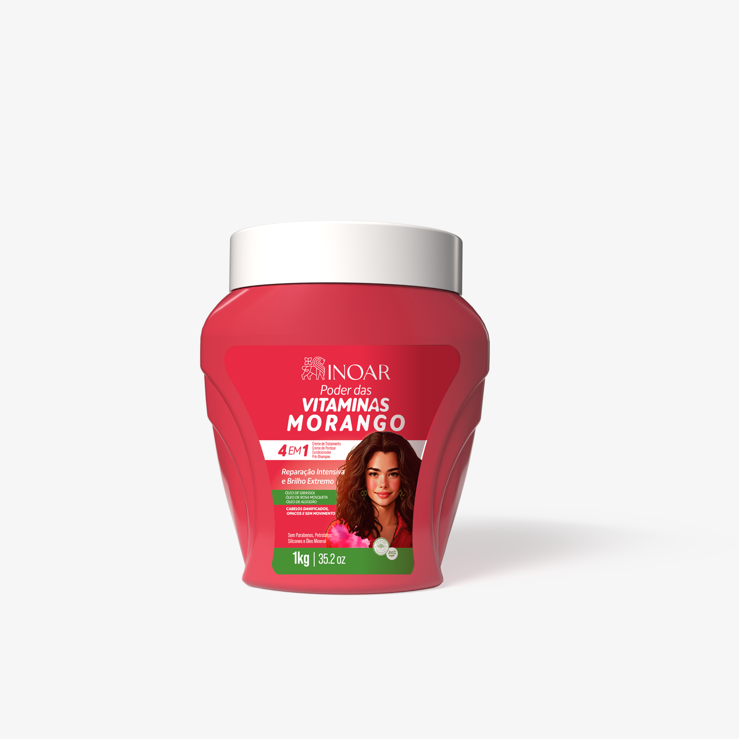 INOAR Multifunctional Cream Strawberry - multifunkcinis pažeistų garbanų kremas braškių kvapo 1000 g