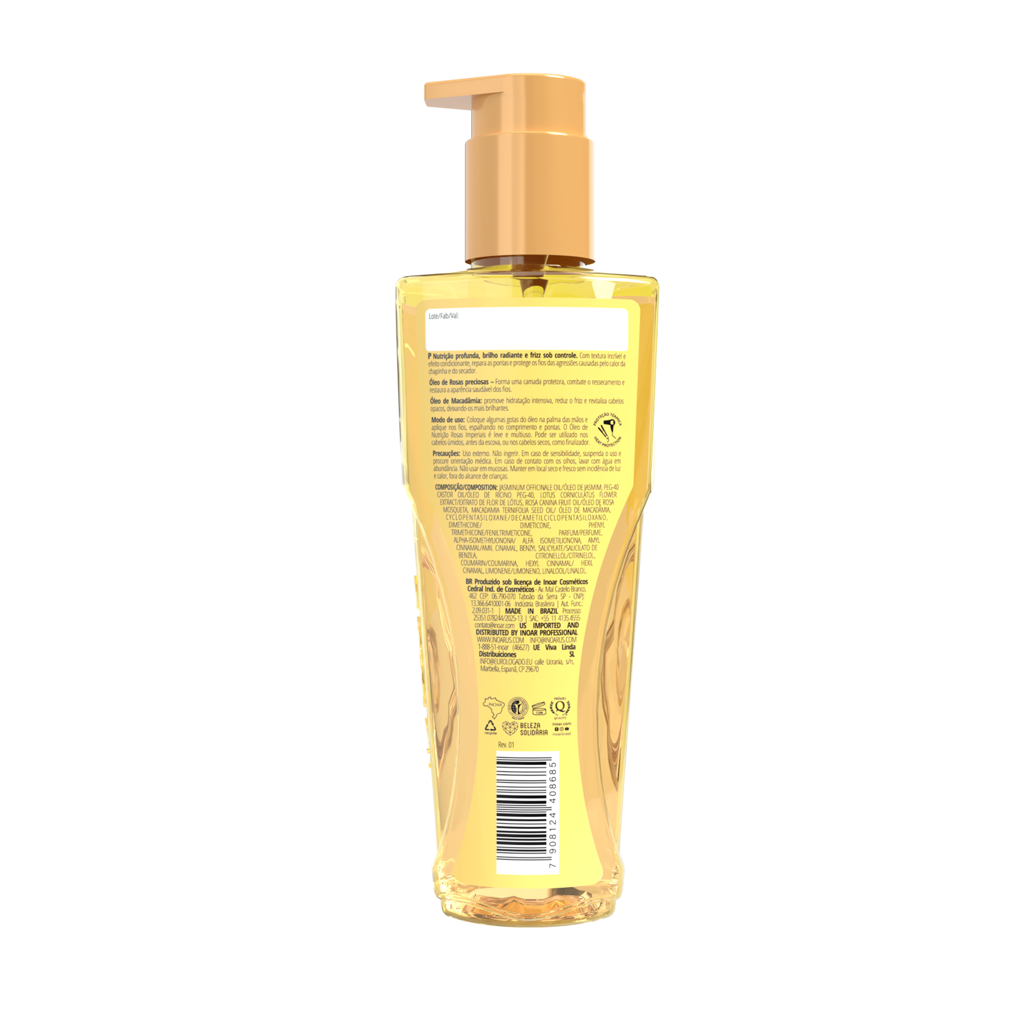 INOAR Imperial Rose Oil - blizgesio suteikiantis rožių aliejus plaukams 110 ml