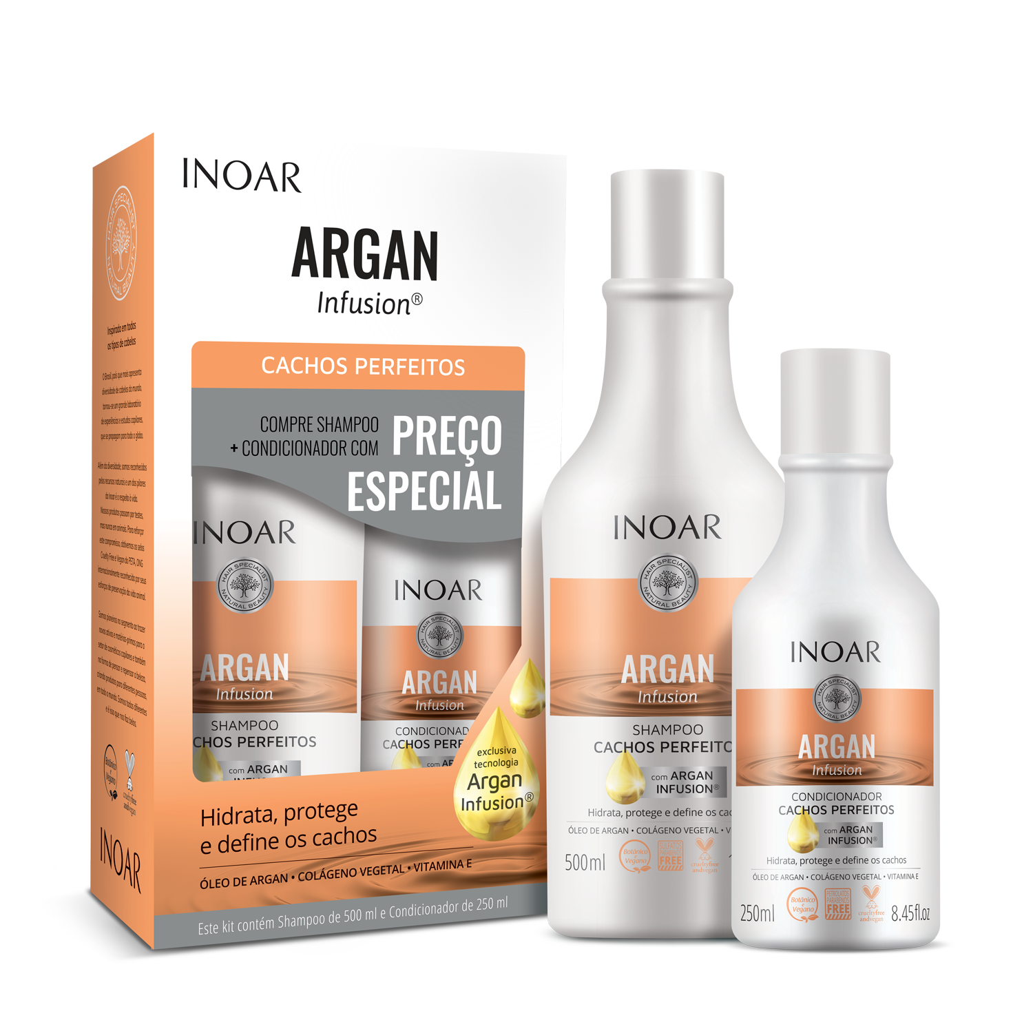 INOAR Argan Infusion Perfect Curls Duo Kit - banguotų ir garbanotų plaukų rinkinys 500 ml+250 ml