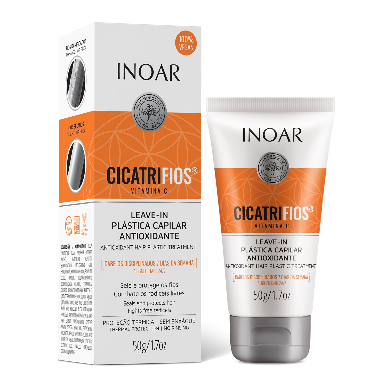 INOAR CicatriFios Vitamin C Leave-in - nenuplaunamas balzamas su vitaminu C 50 ml