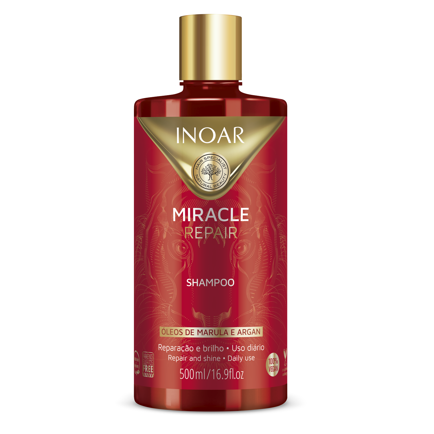 INOAR Miracle Repair Shampoo - atkuriantis blizgesio suteikiantis šampūnas 500 ml