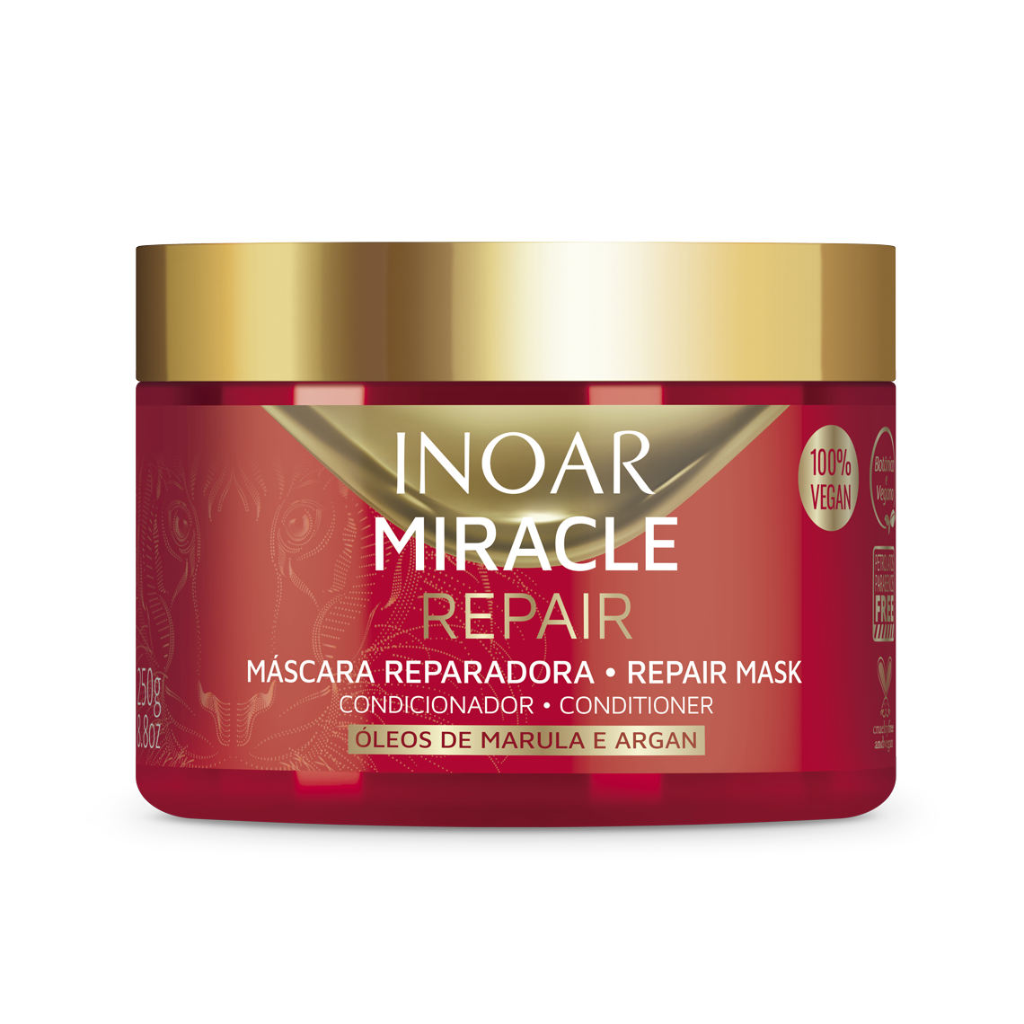 INOAR Miracle Repair Mask - atkurianti blizgesio suteikiantis plaukų kaukė 250 g