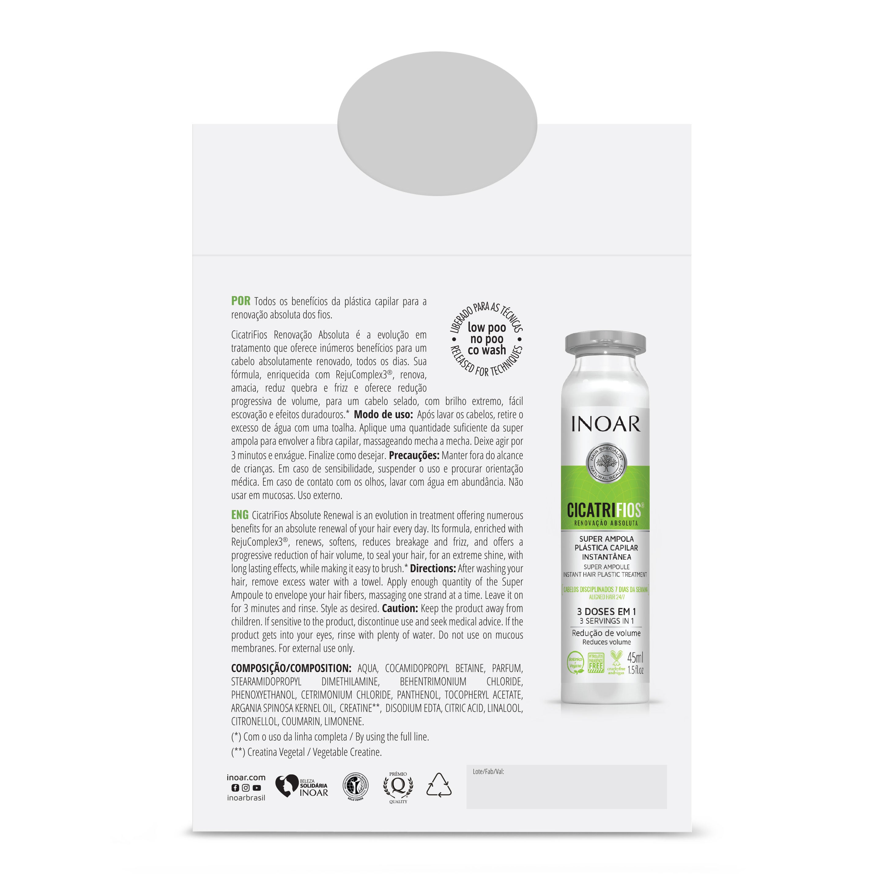 INOAR CicatriFios Super Ampola - plauko struktūrą atkurianti ampulė