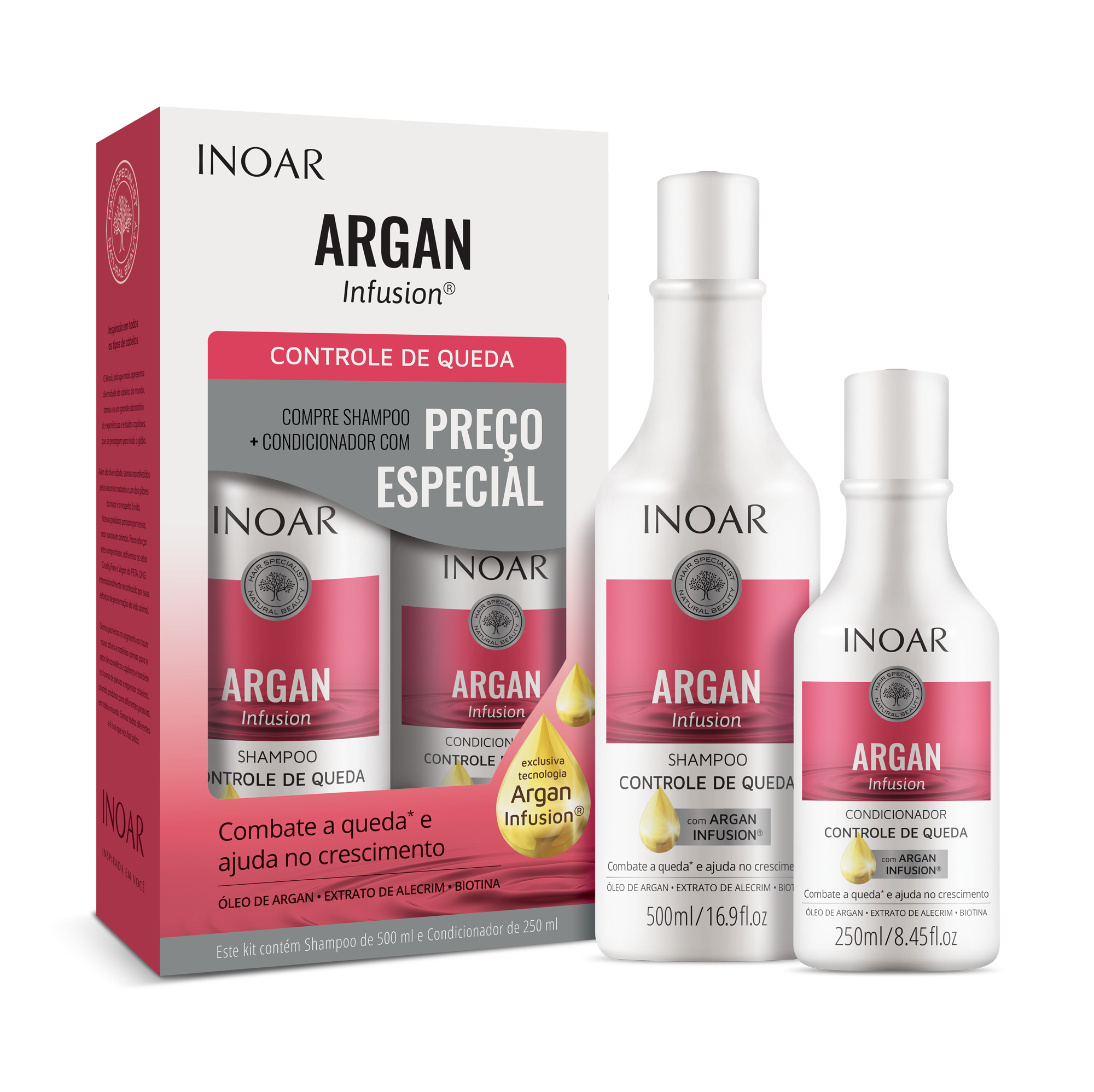 INOAR Argan Infusion Loss Control Duo Kit - priemonės stabdančios plaukų slinkimą 500 ml+250 ml