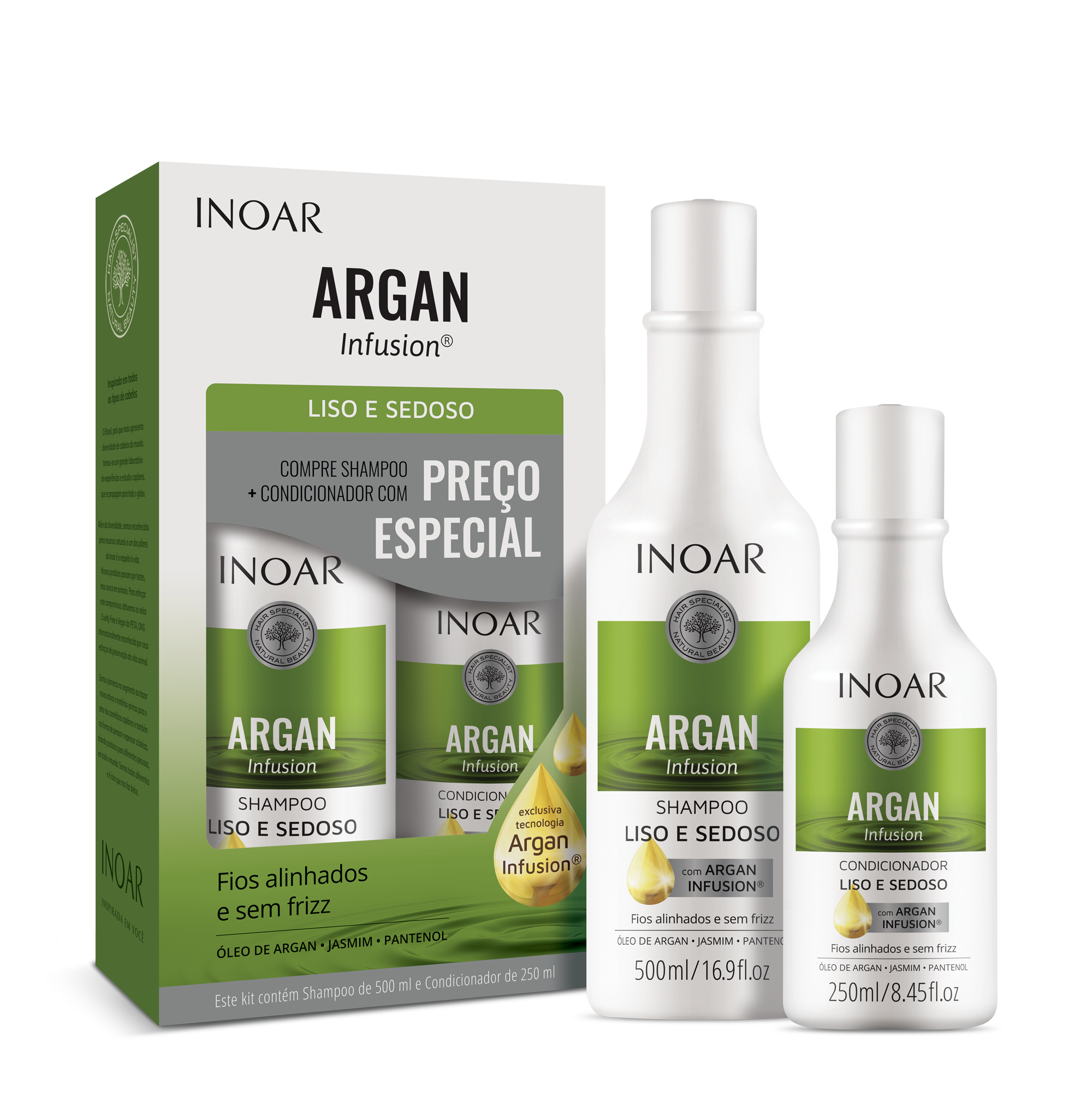 INOAR Argan Infusion Smooth and Silky Duo Kit - glotnių ir švelnių plaukų rinkinys 500 ml+250 ml