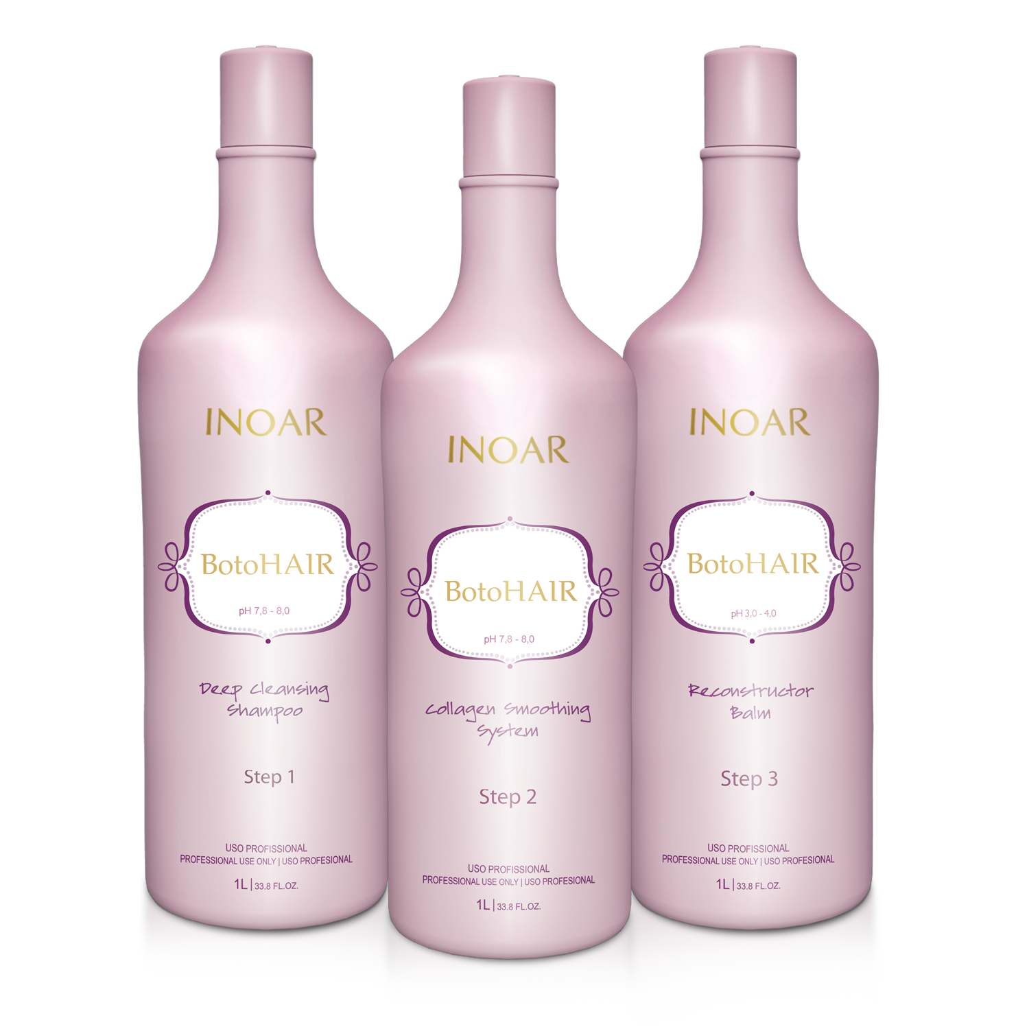 INOAR BotoHAIR Treatment - plaukus glotninančios sistemos rinkinys 3x1000 ml