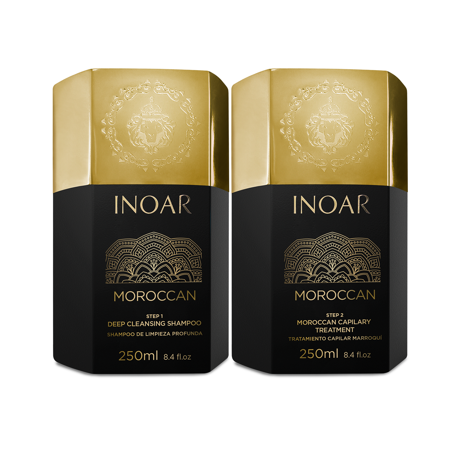 INOAR Moroccan Treatment Kit - rinkinys plaukų tiesinimui keratinu 2x250 ml