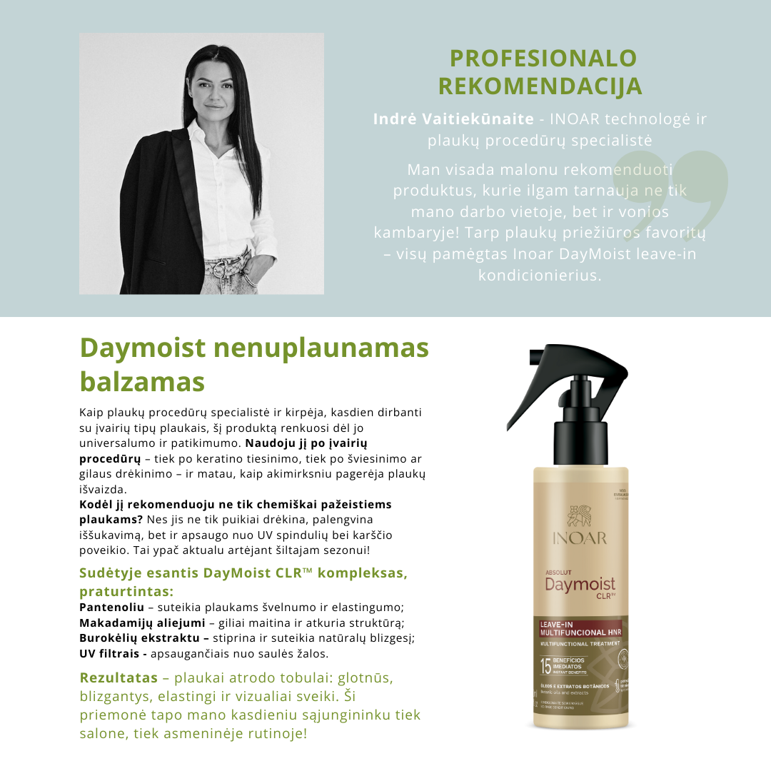 INOAR Absolut DayMoist CLR TM leave-in - nenuplaunamas kondicionierius pažeistiems plaukams 200 ml