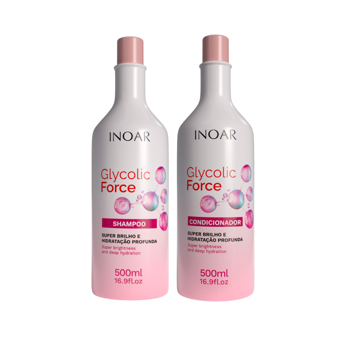 INOAR Glycolic Force Duo Kit - šampūno ir kondicionieriaus rinkinys porėtam plaukui