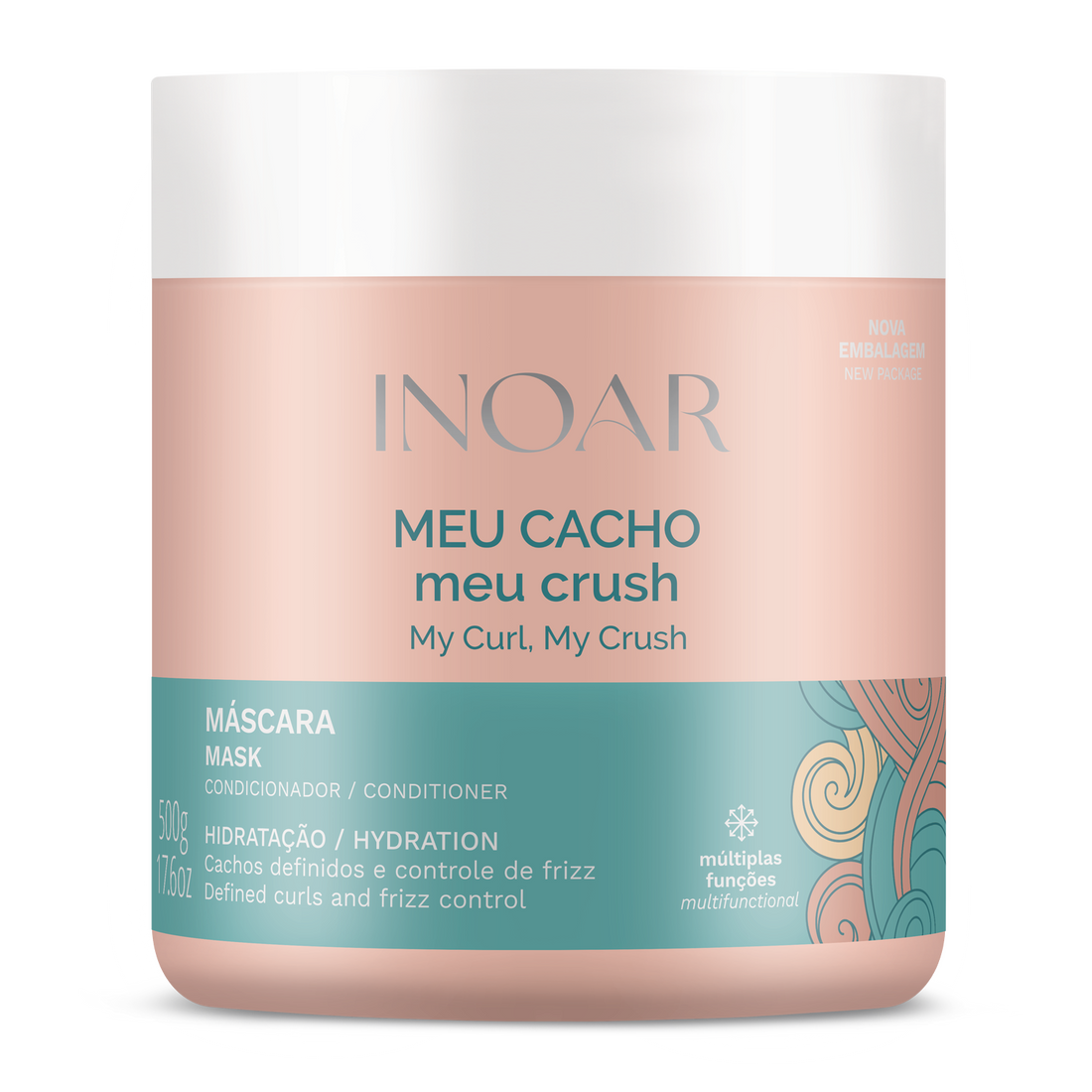 INOAR Meu Cacho, Meu Crush Mask - drėkinanti plaukų kaukė garbanotiems plaukams 500 g