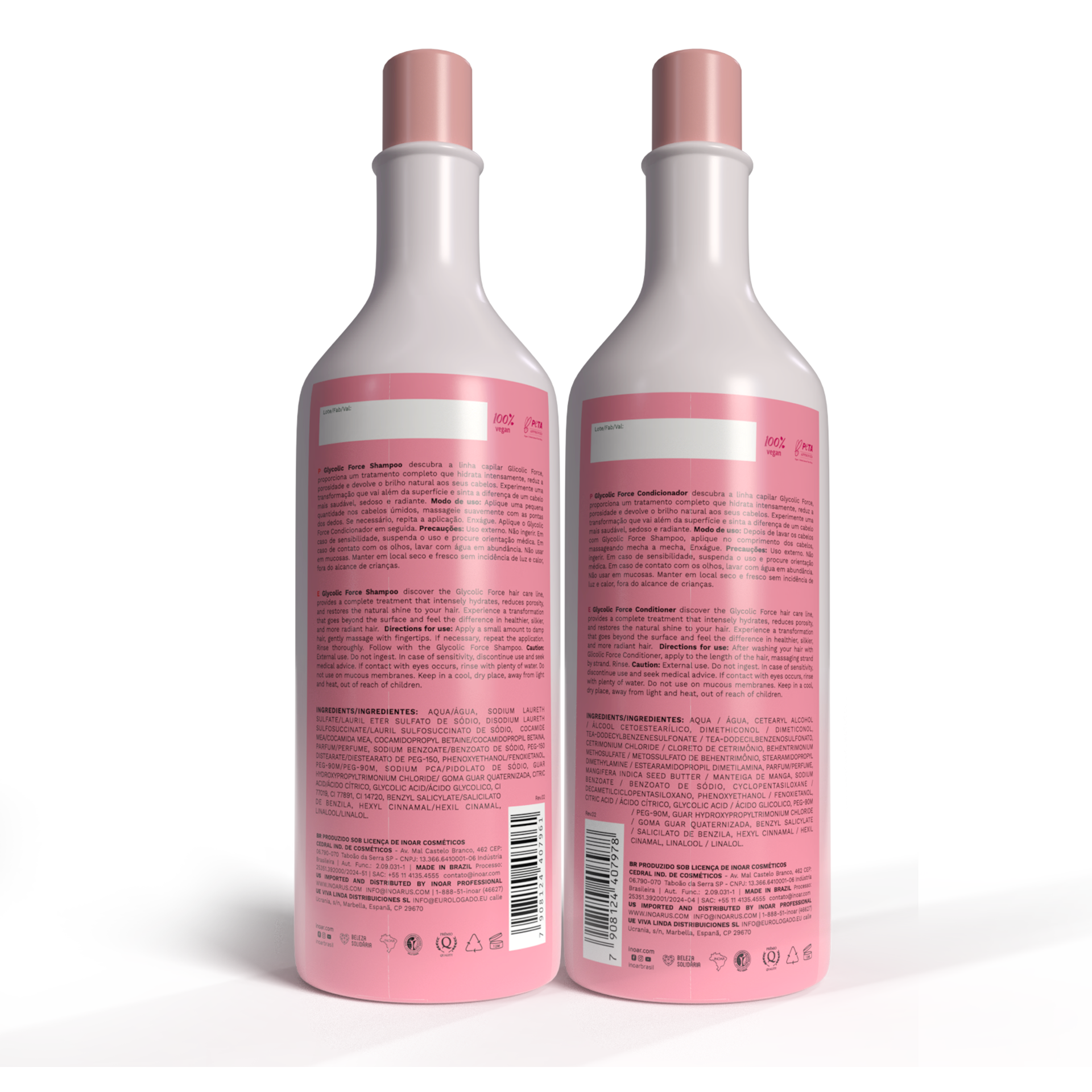 INOAR Glycolic Force Duo Kit - šampūno ir kondicionieriaus rinkinys porėtam plaukui