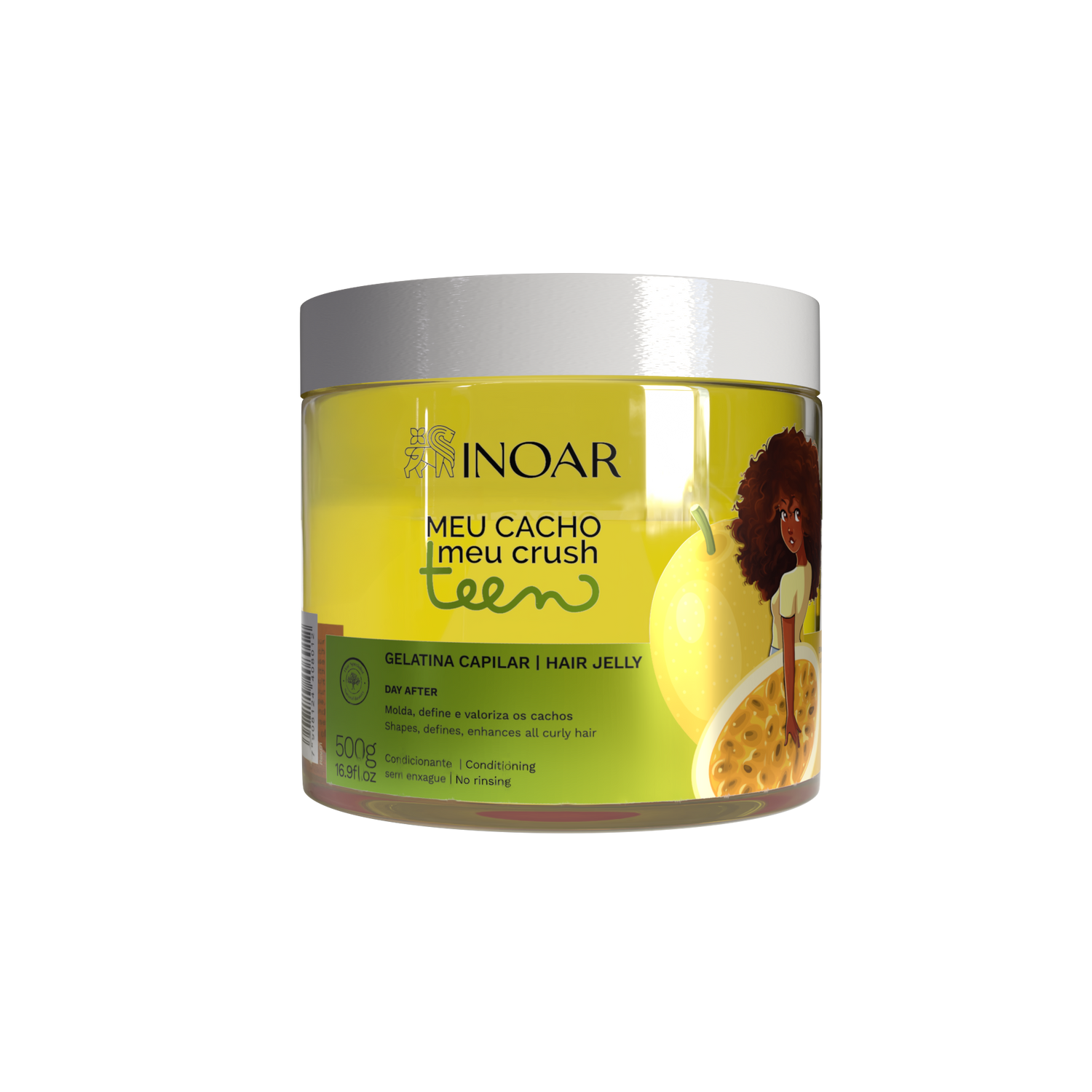 INOAR Meu Cacho Meu Crush Teen Passion Fruit Hair Jelly - plaukų formavimo želė garbanotiems plaukams pasiflorų kvapo 500 g