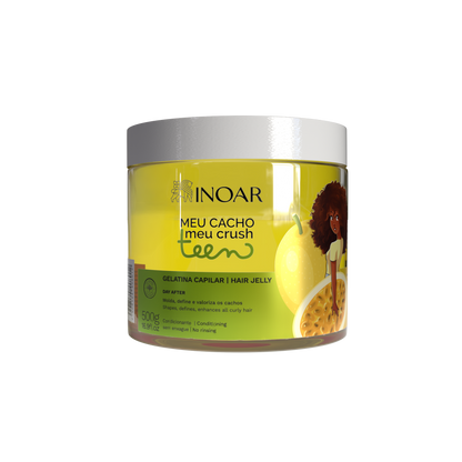 INOAR Meu Cacho Meu Crush Teen Passion Fruit Hair Jelly - plaukų formavimo želė garbanotiems plaukams pasiflorų kvapo 500 g