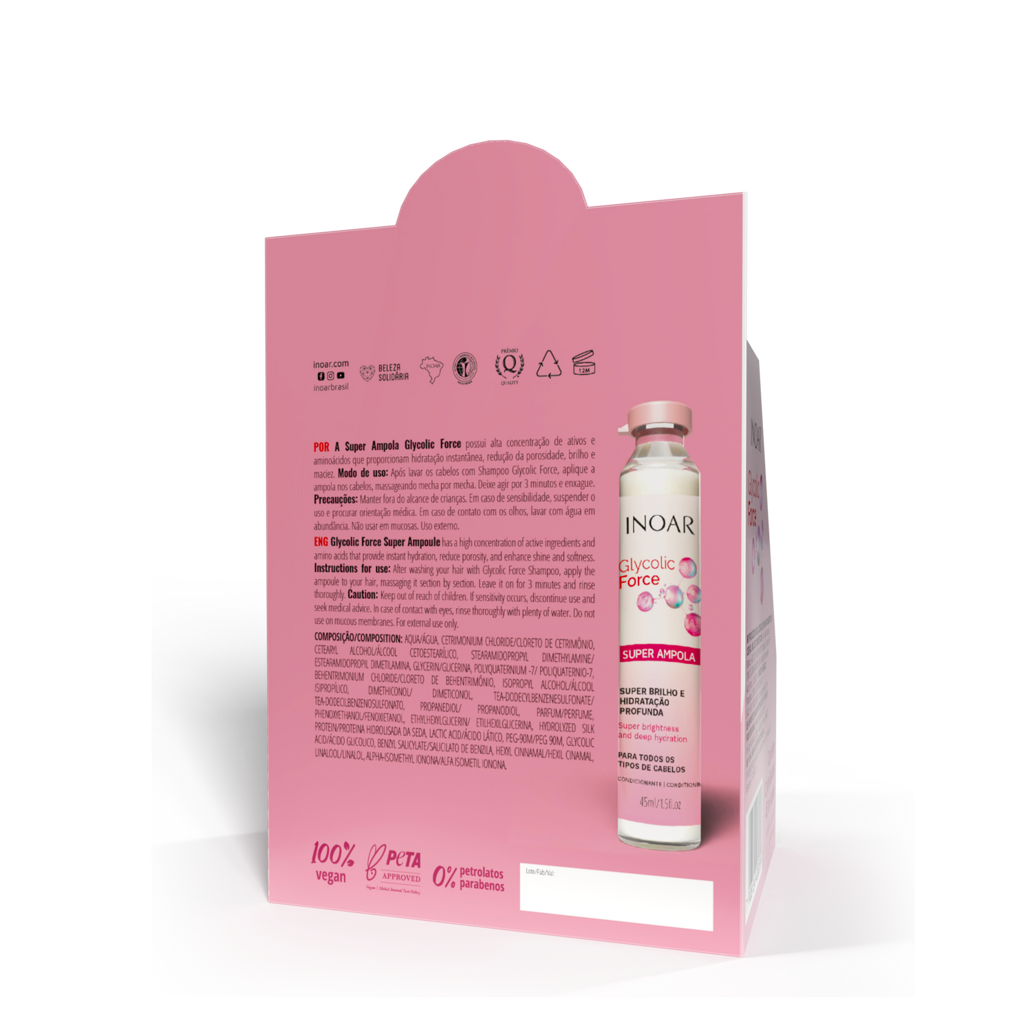 INOAR Glycolic Force Ampola - plaukų ampulė porėtam plaukui