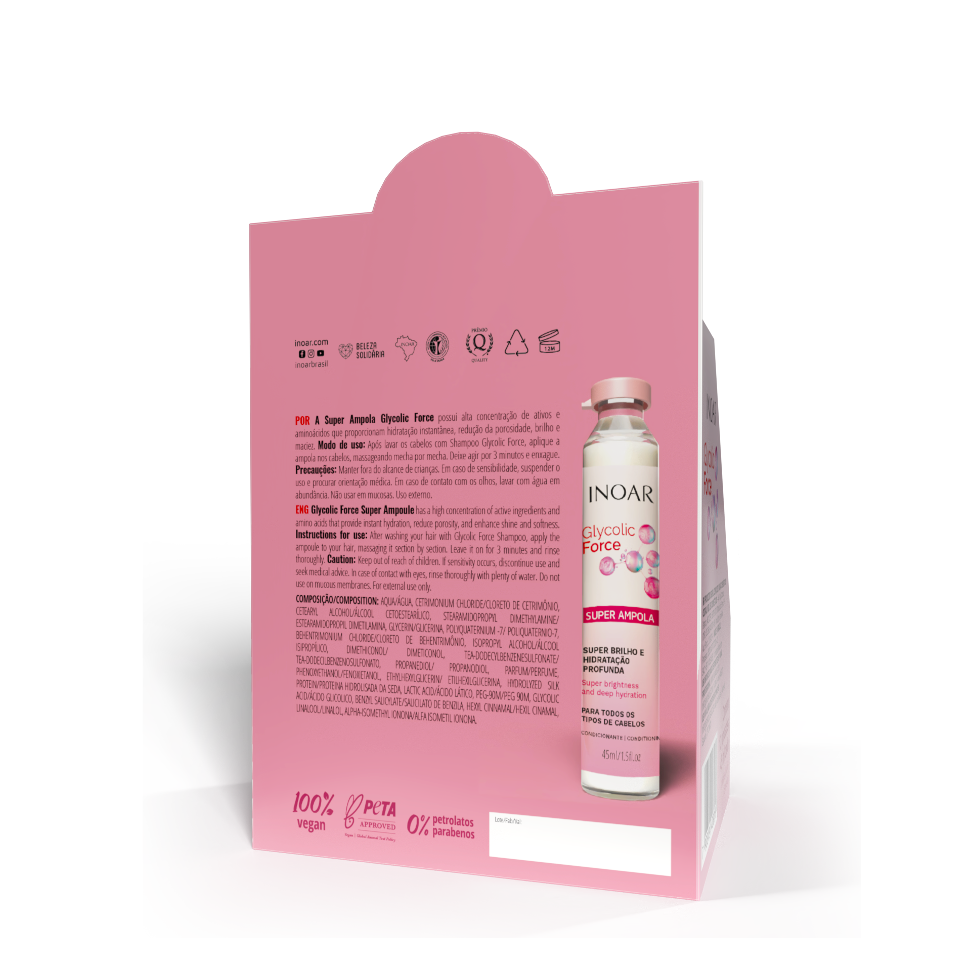 INOAR Glycolic Force Ampola - plaukų ampulė porėtam plaukui