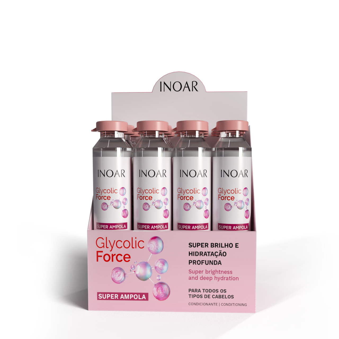 INOAR Glycolic Force Ampola - plaukų ampulė porėtam plaukui 12x45 ml