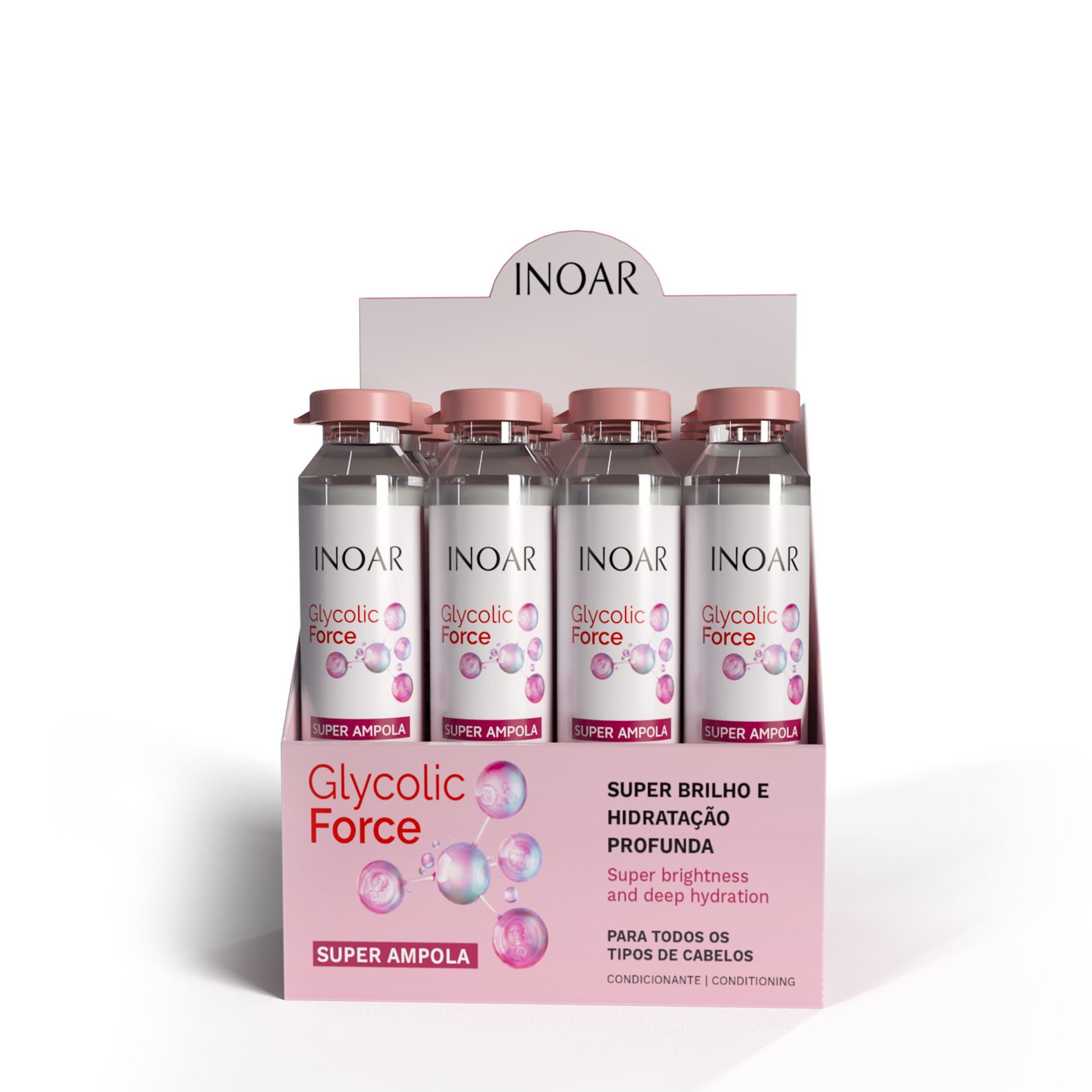INOAR Glycolic Force Ampola - plaukų ampulė porėtam plaukui