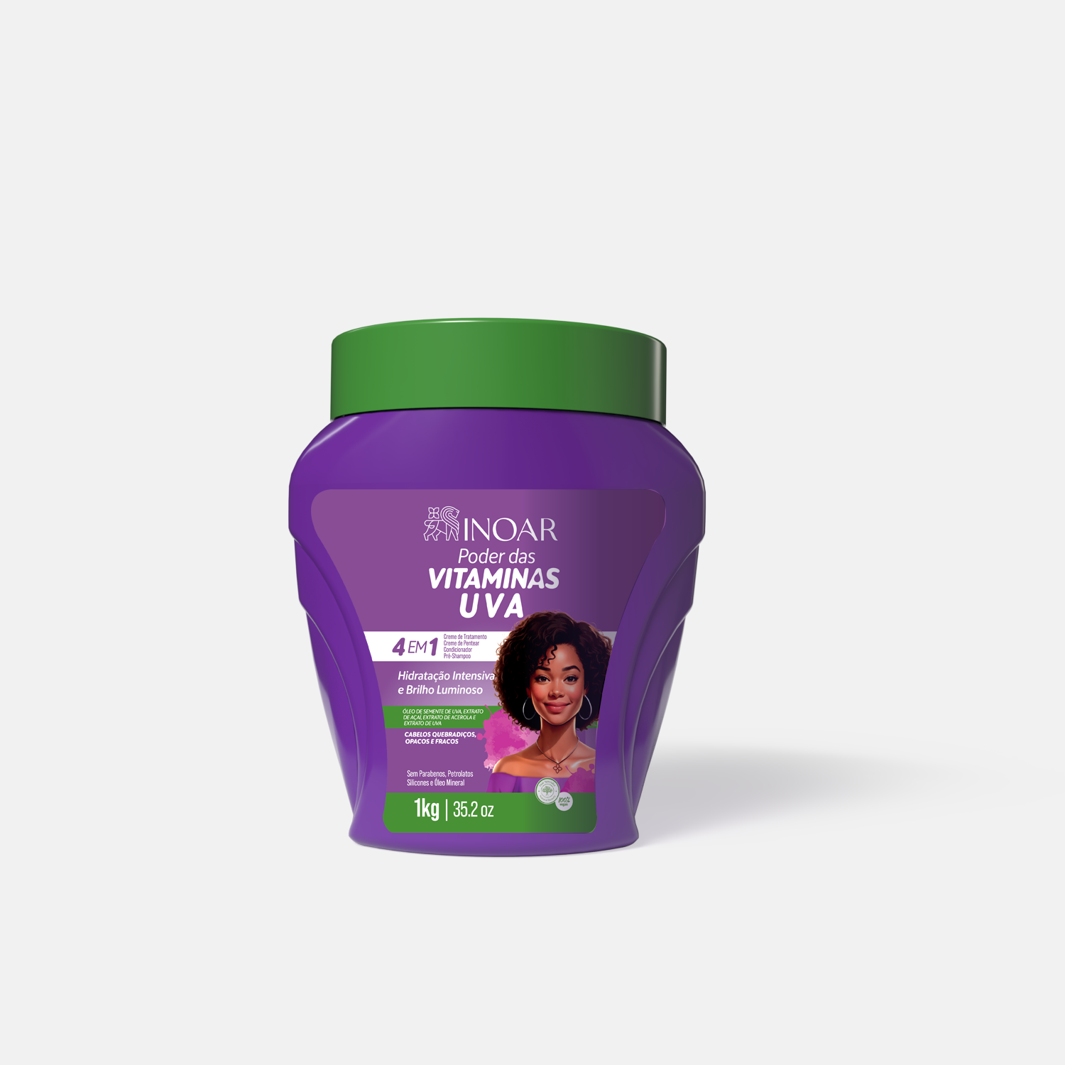 Inoar Multifunctional Cream Grape - multifunkcinis drėkinantis garbanų kremas vynuogių kvapo 1000 g