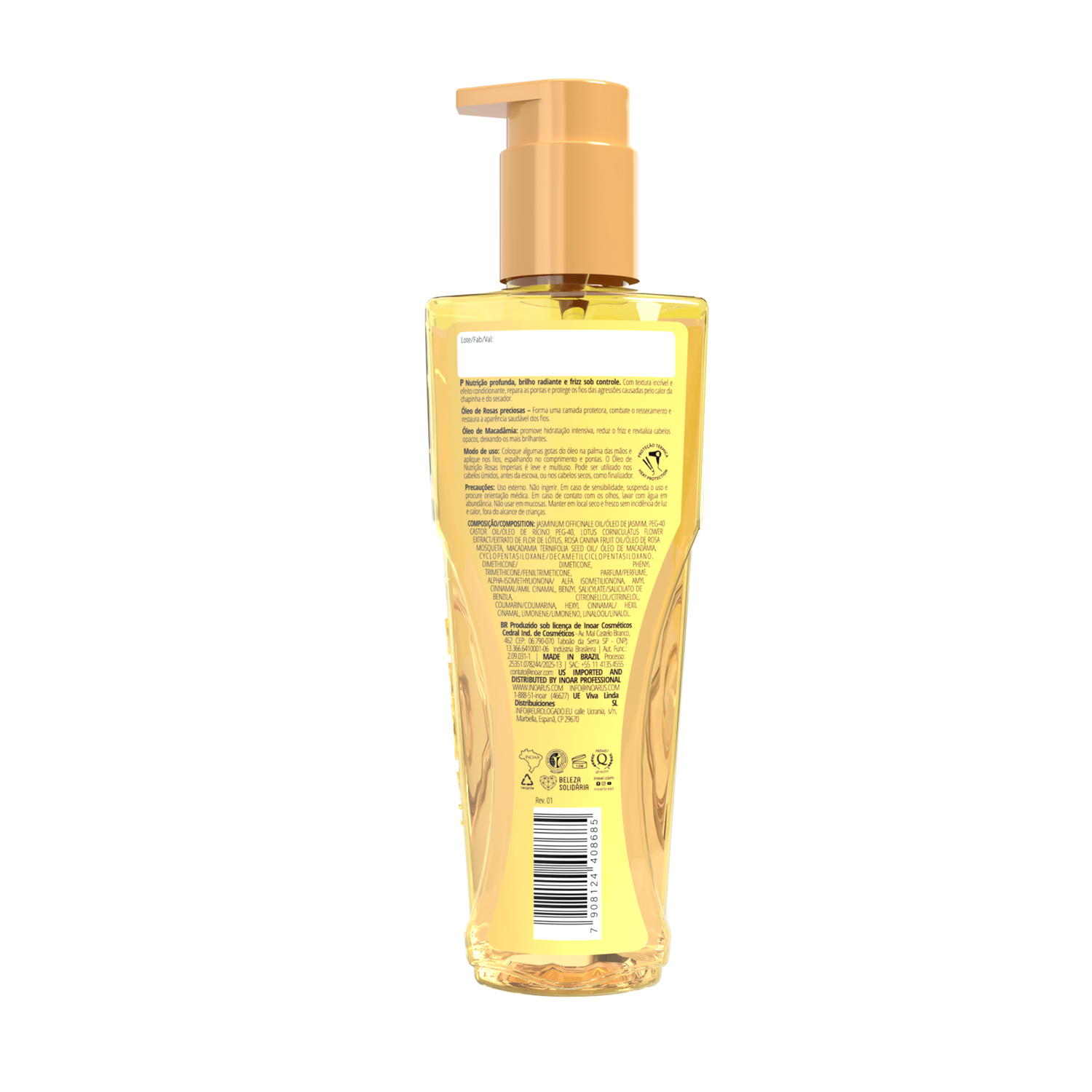 INOAR Imperial Rose Oil - blizgesio suteikiantis rožių aliejus plaukams 110 ml