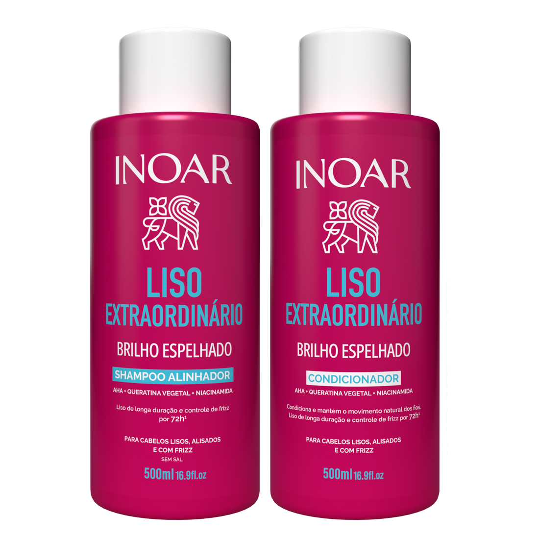 INOAR Liso Extraordinario Duo Kit - plaukus glotninančio šampūno ir kondicionieriaus rinkinys 2x500 ml