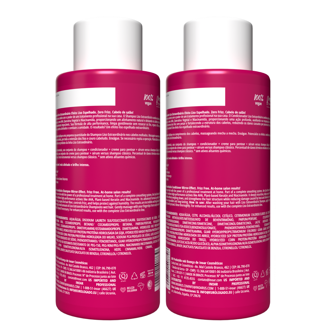 INOAR Liso Extraordinario Duo Kit - plaukus glotninančio šampūno ir kondicionieriaus rinkinys 2x500 ml