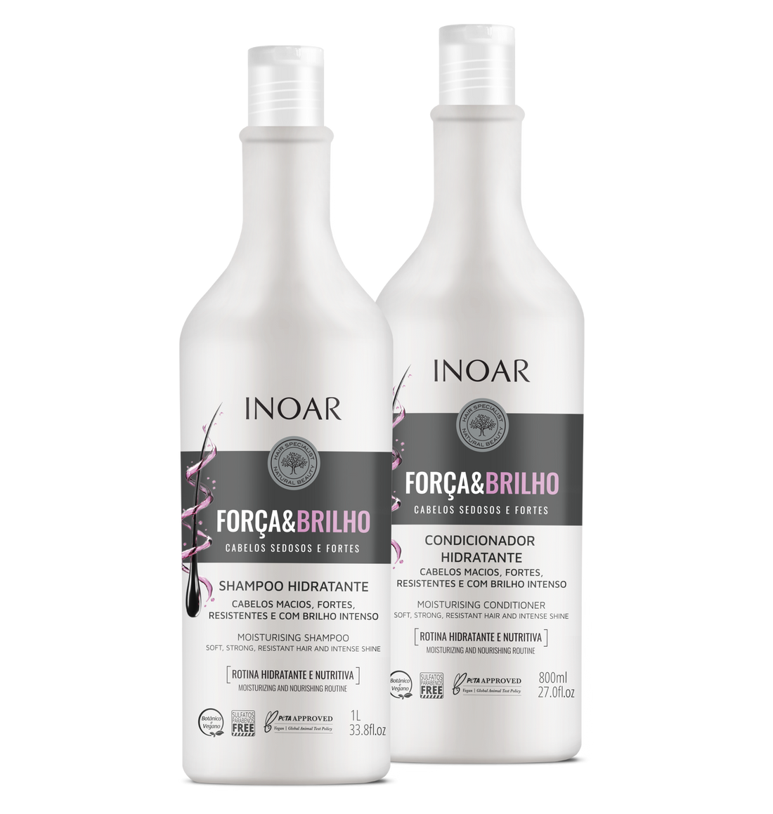 INOAR Força &amp; Brilho Duo Kit - drėkinantis šampūno ir kondicionieriaus rinkinys 1000 ml + 800 ml