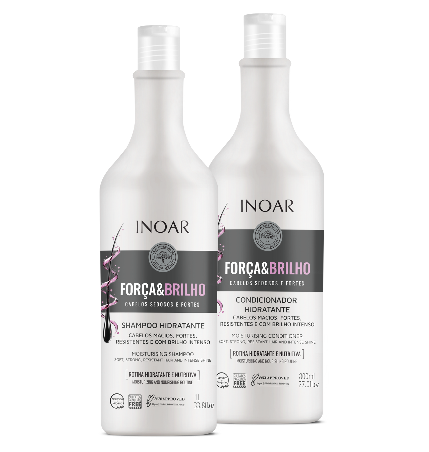 INOAR Força &amp; Brilho Duo Kit - drėkinantis šampūno ir kondicionieriaus rinkinys 1000 ml + 800 ml
