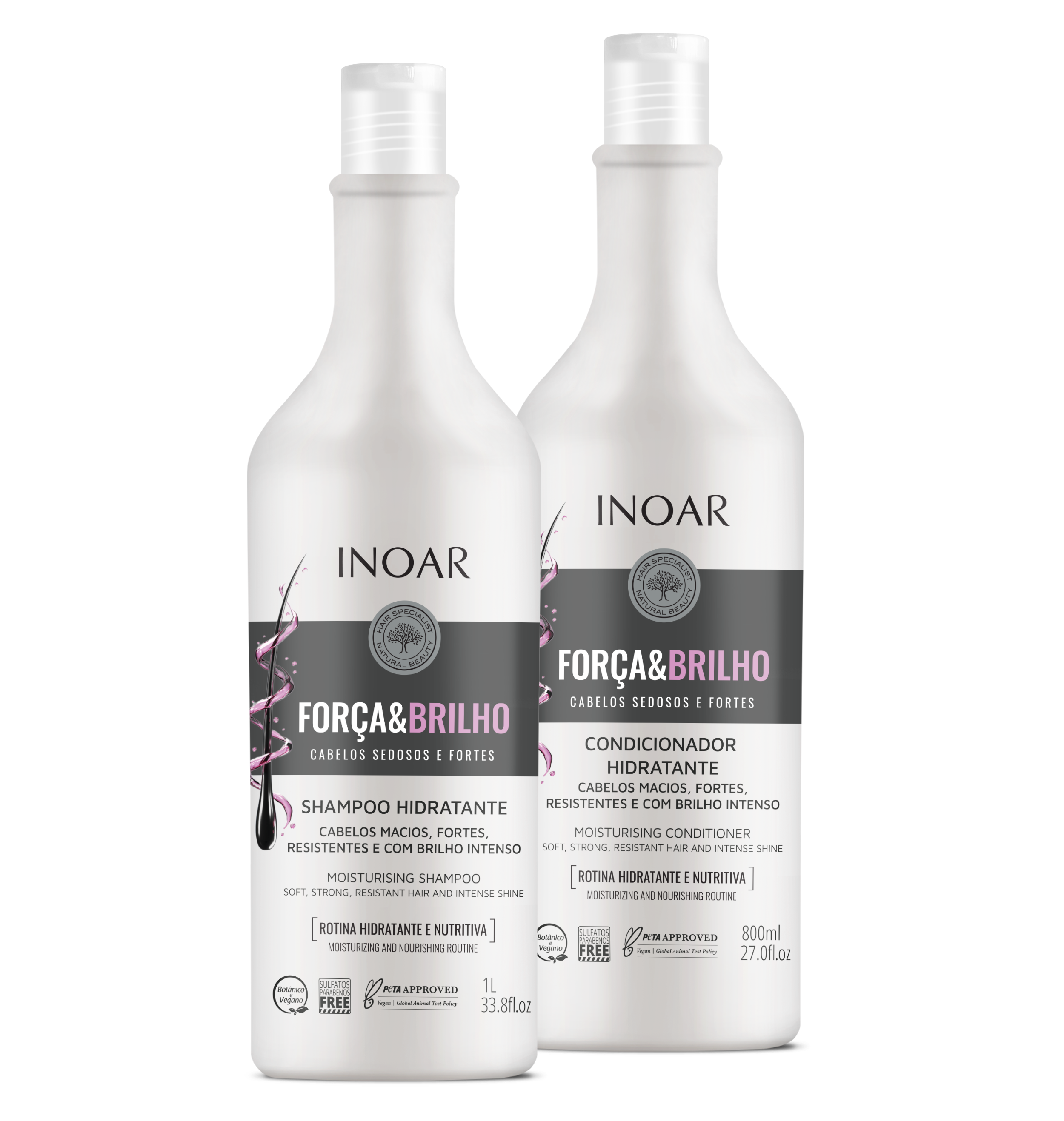 INOAR Força &amp; Brilho Duo Kit - drėkinantis šampūno ir kondicionieriaus rinkinys 1000 ml + 800 ml