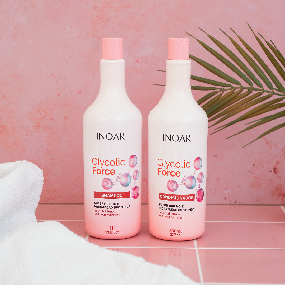 INOAR Glycolic Force Duo Kit - šampūno ir kondicionieriaus rinkinys porėtam plaukui 1000 ml + 800 ml