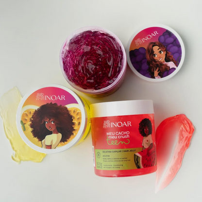 INOAR Meu Cacho Meu Crush Teen Watermelon Hair Jelly - plaukų formavimo želė garbanotiems plaukams arbūzų kvapo 500 g