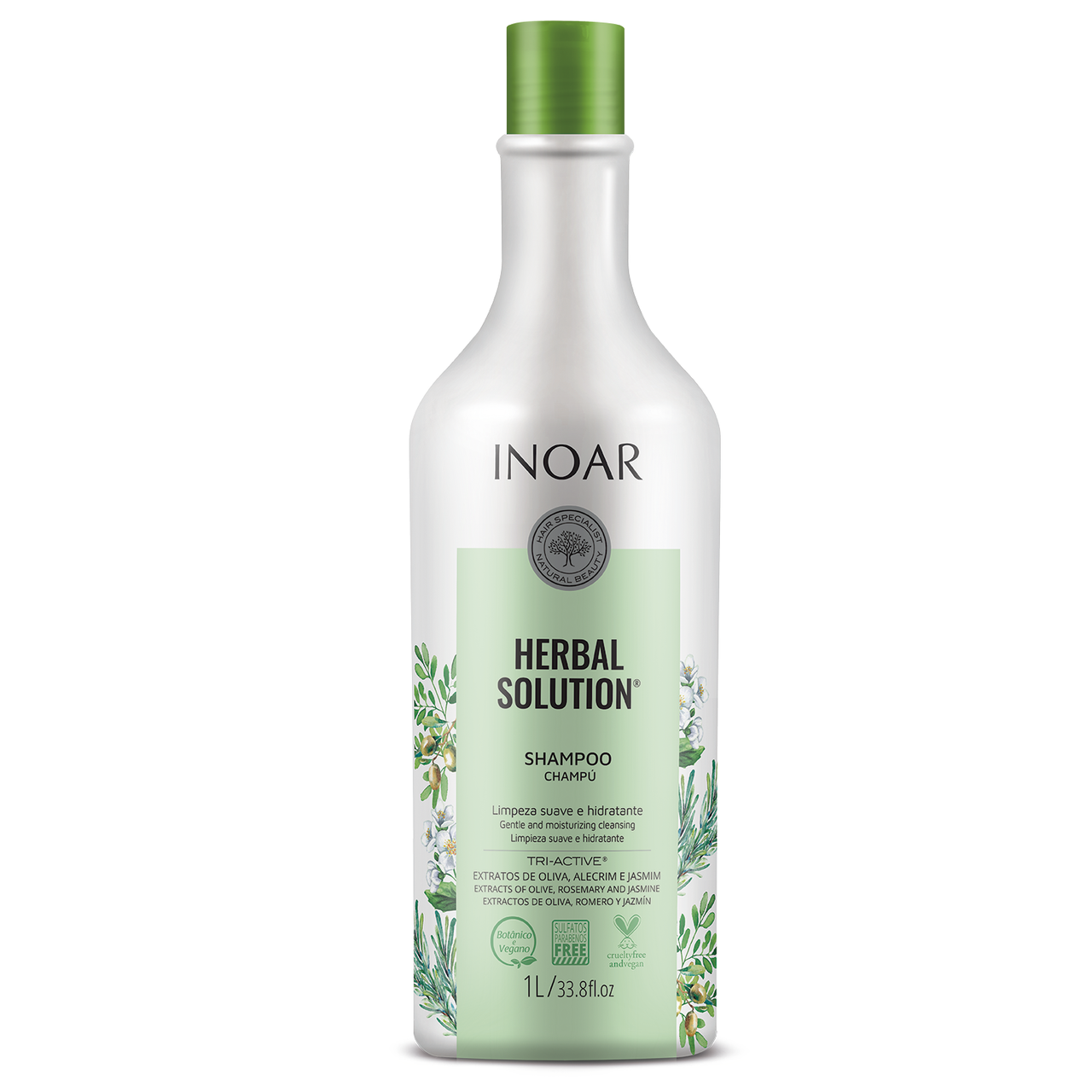 INOAR Herbal Solution Shampoo - šampūnas su alyvuogių, rozmarinų ir jazminų ekstraktu 1000 ml