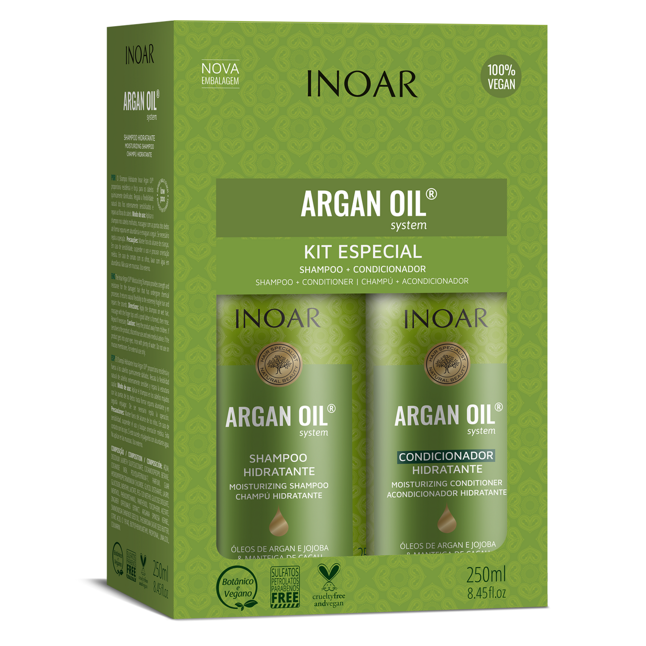 INOAR Argan Oil Duo Kit - intensyviai drėkinantis rinkinys su Argano aliejumi 2x250 ml