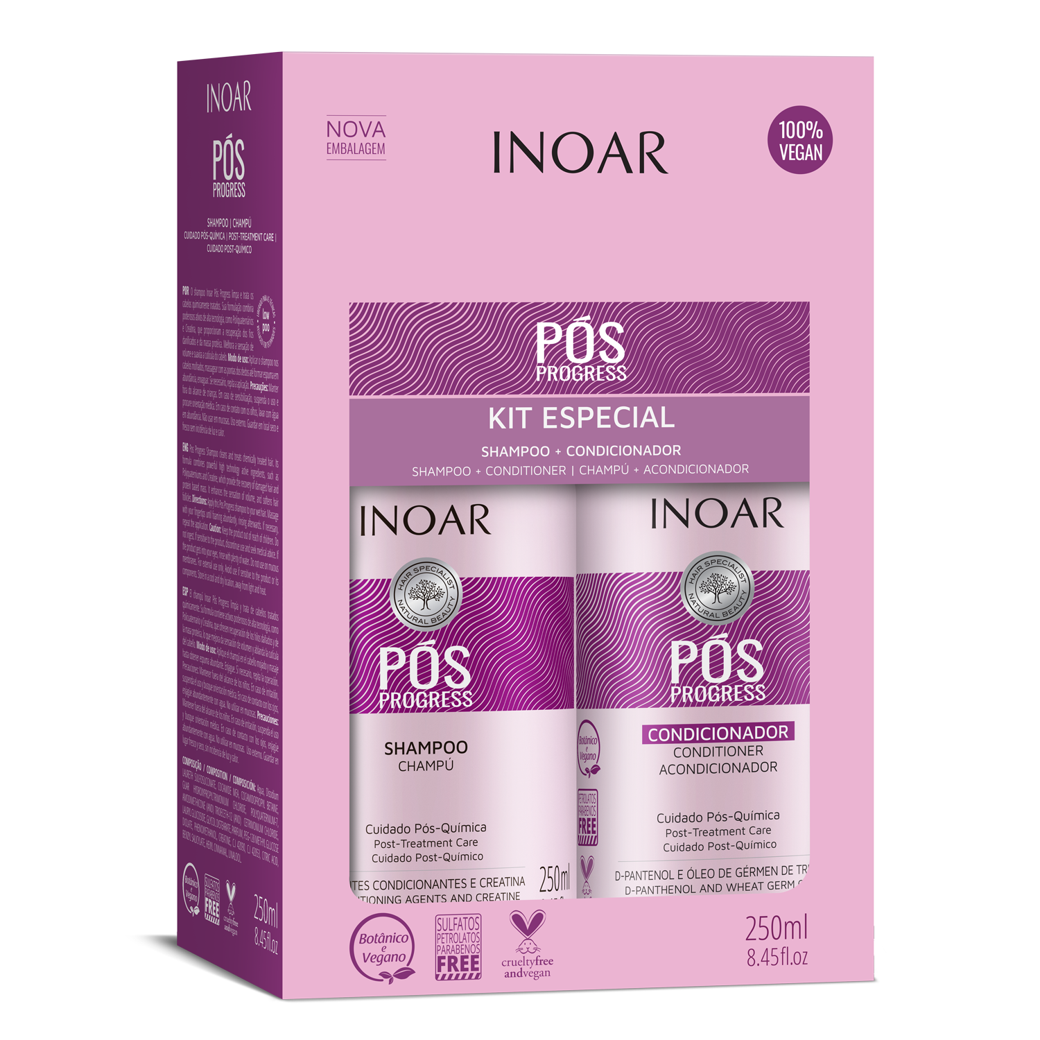 INOAR Pos Progress Duo Kit - rinkinys po tiesinimo keratinu procedūrų 2x250 ml