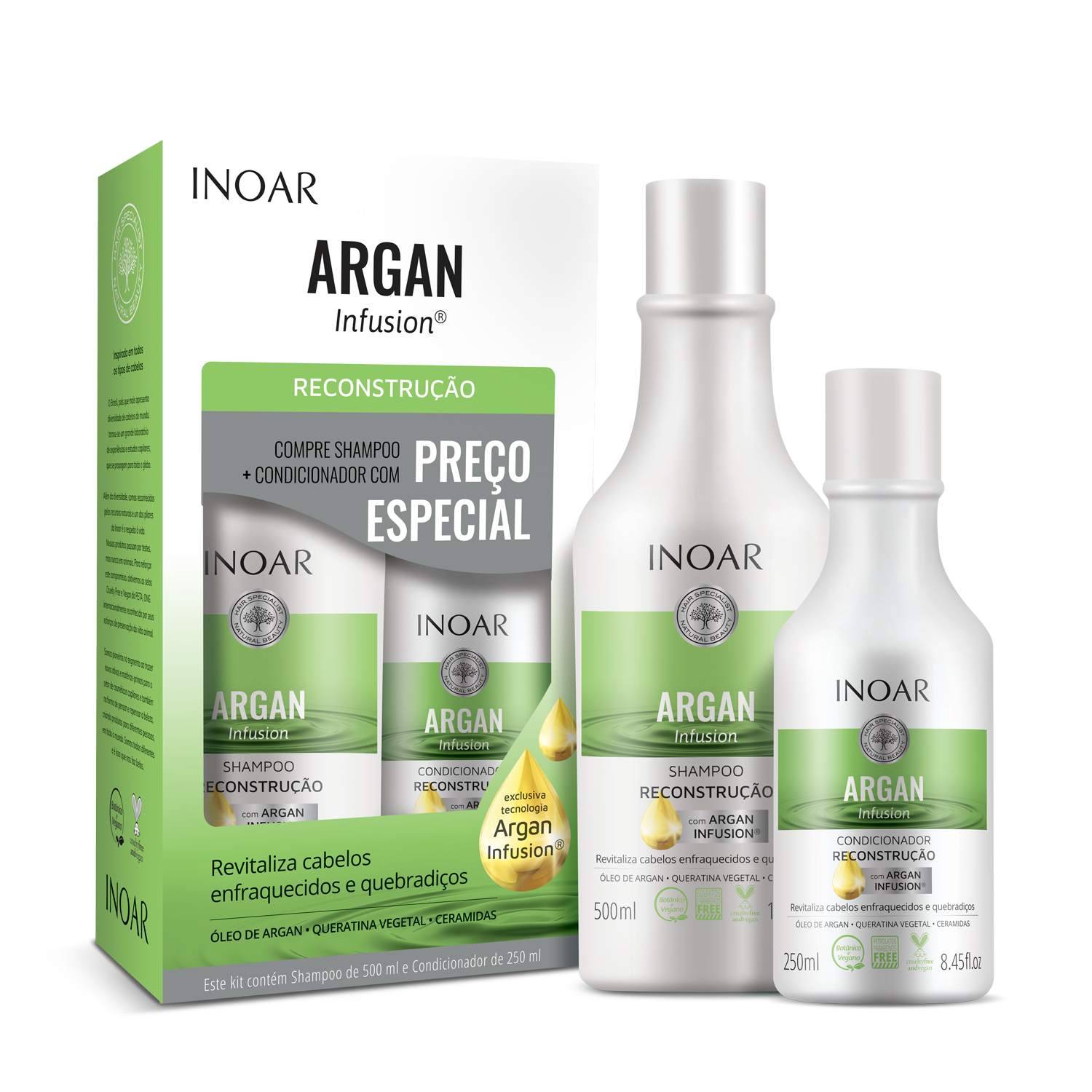 INOAR Argan Infusion Reconstruction Duo Kit - rekonstruojantis rinkinys 500 ml+250 ml