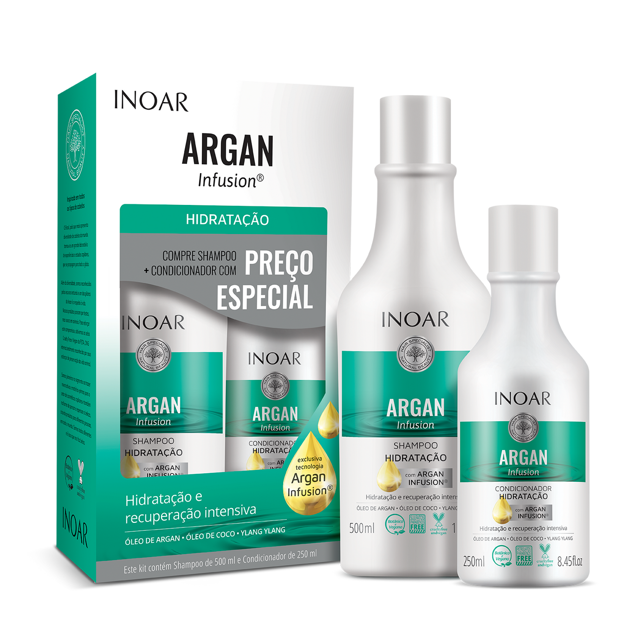 INOAR Argan Hydrating Duo Kit - plaukus drėkinantis šampūno ir kondicionieriaus rinkinys 500 ml+250 ml