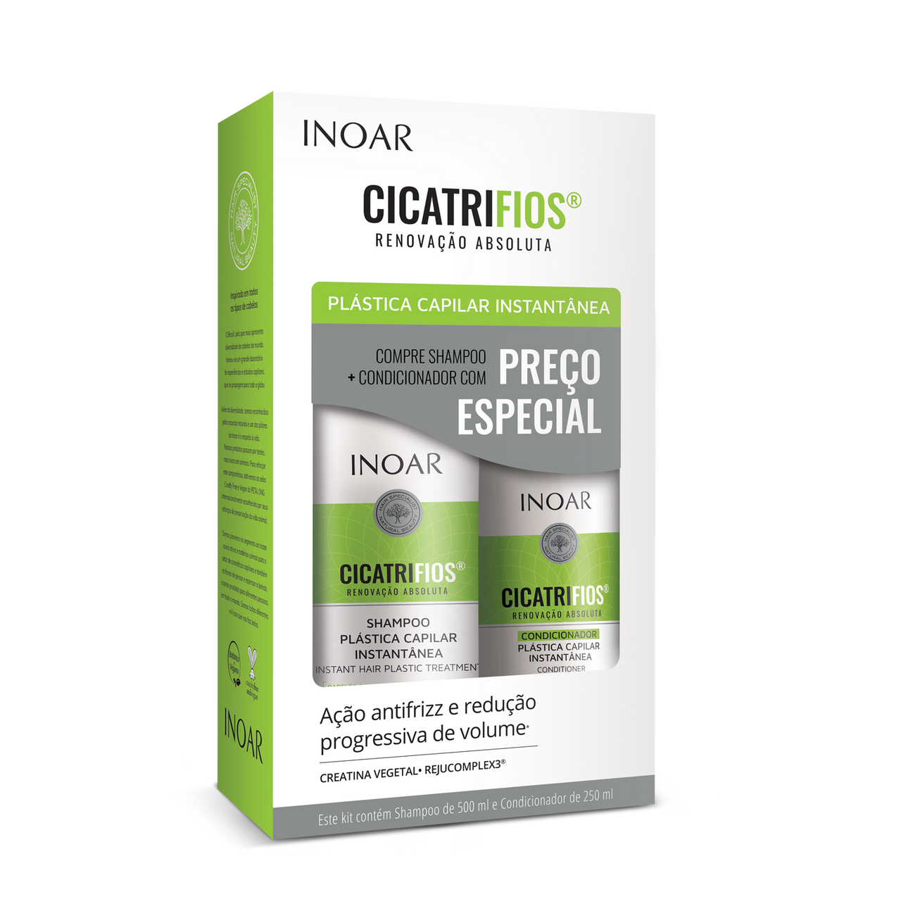 INOAR CicatriFios Duo Kit - šampūnas ir kondicionierius atkuriantis plauko struktūrą 500 ml + 250 ml