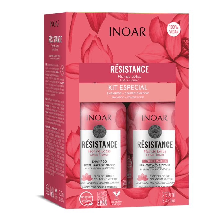 INOAR Resistance Flor de Lotus Duo Kit - plaukus drėkinantis priemonių rinkinys 2x250 ml