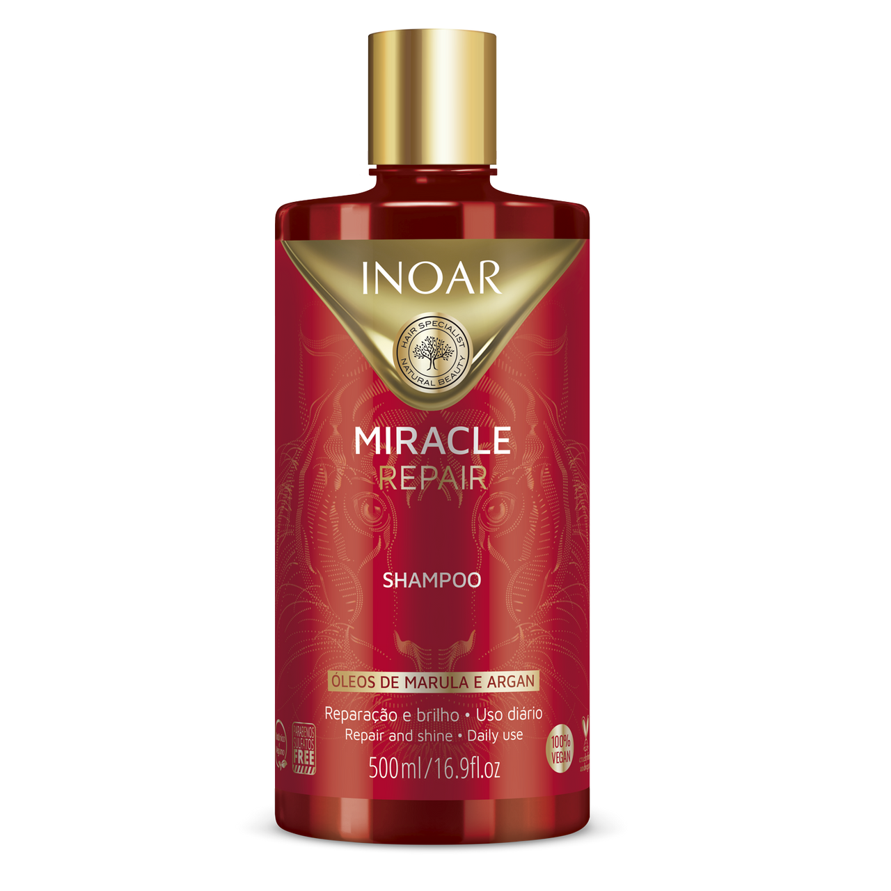 INOAR Miracle Repair Shampoo - atkuriantis blizgesio suteikiantis šampūnas 500 ml