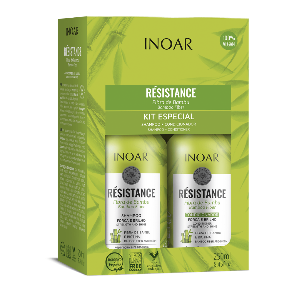 INOAR Resistance Fibra de Bambu Duo Kit - plaukus stiprinantis priemonių rinkinys 2x250 ml